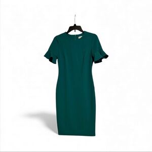 CALVIN KLEIN |  Green Midi Dress with Ruffle Sleeves
